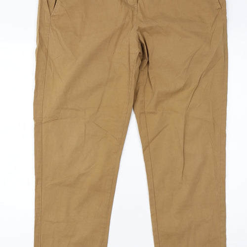 M&s Womens Brown  Cotton Chino Trousers Size 16 L28 in Regular