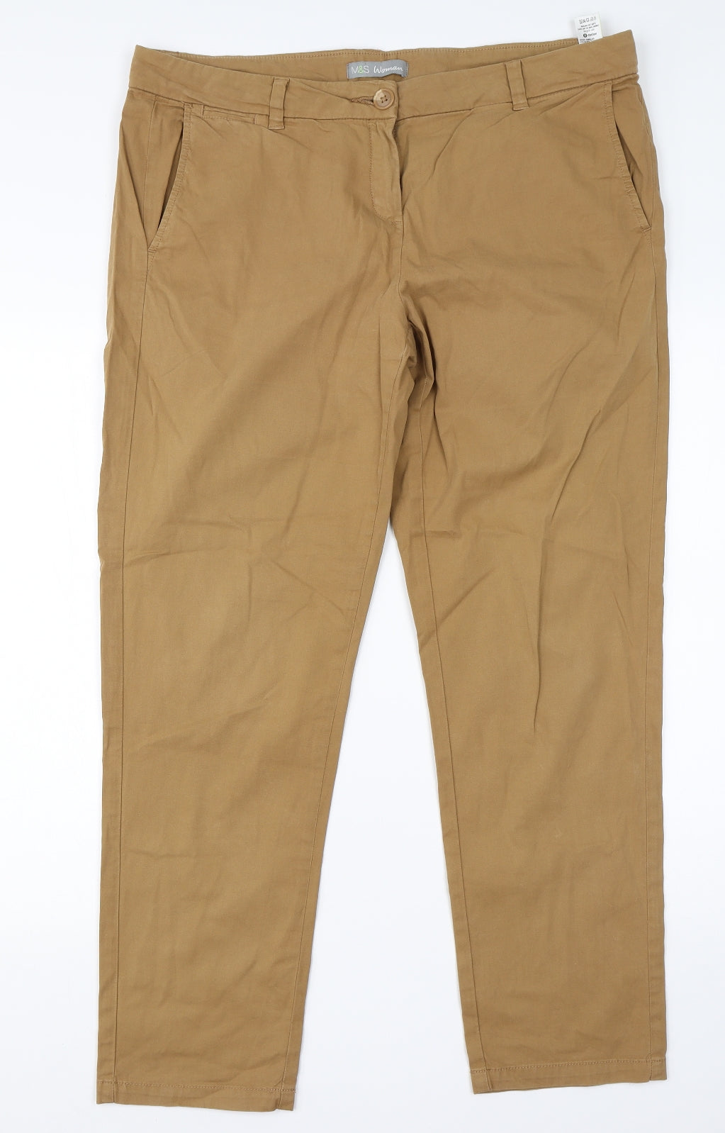 M&s Womens Brown  Cotton Chino Trousers Size 16 L28 in Regular
