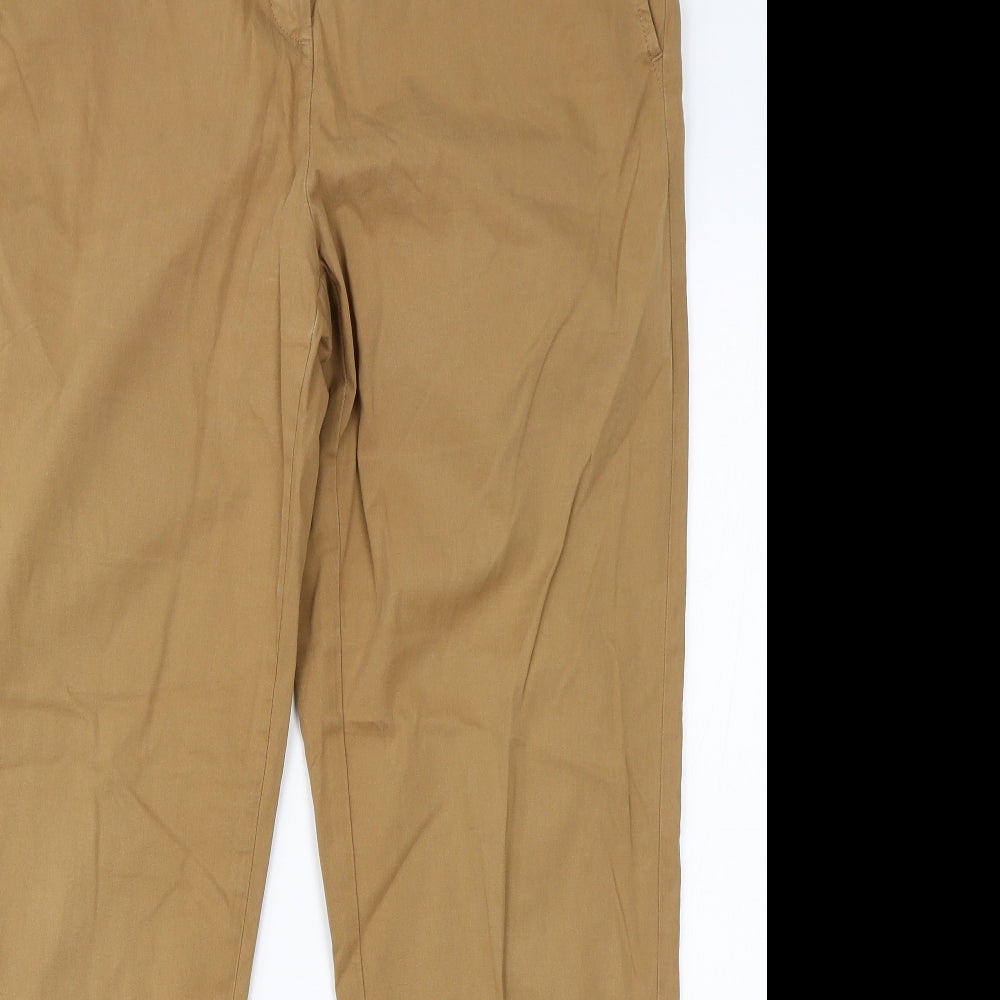 M&s Womens Brown  Cotton Chino Trousers Size 16 L28 in Regular