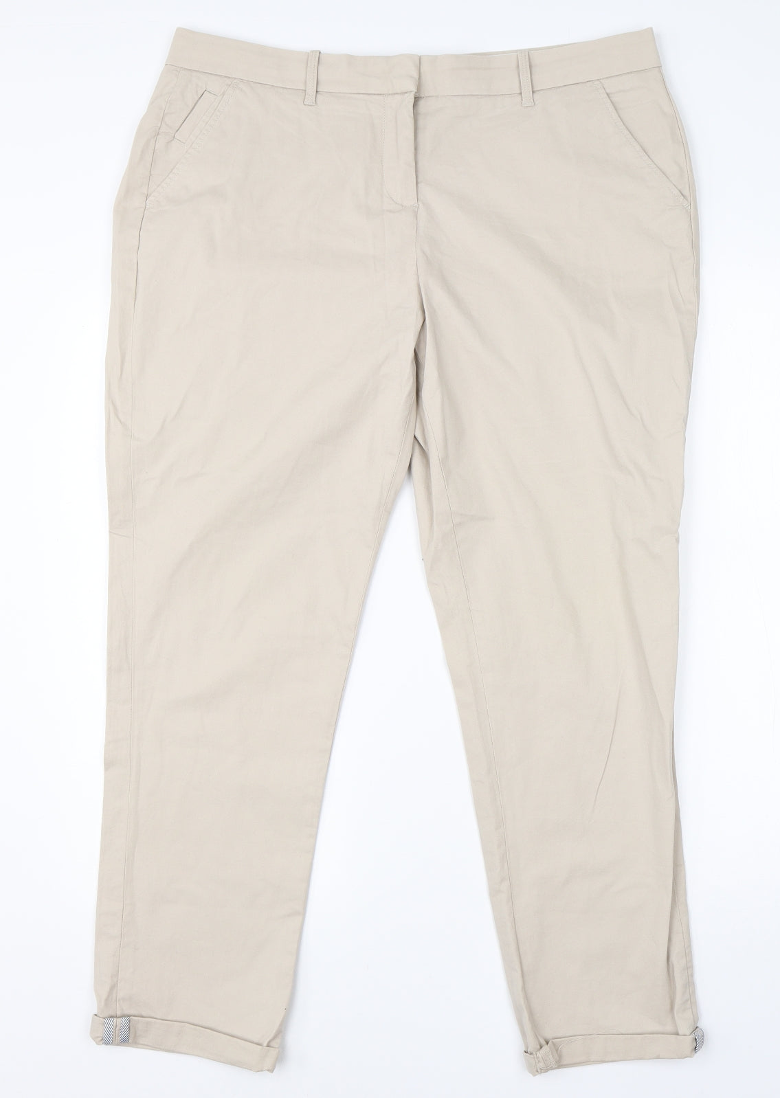TU Womens Beige  Cotton Chino Trousers Size 14 L26 in Regular