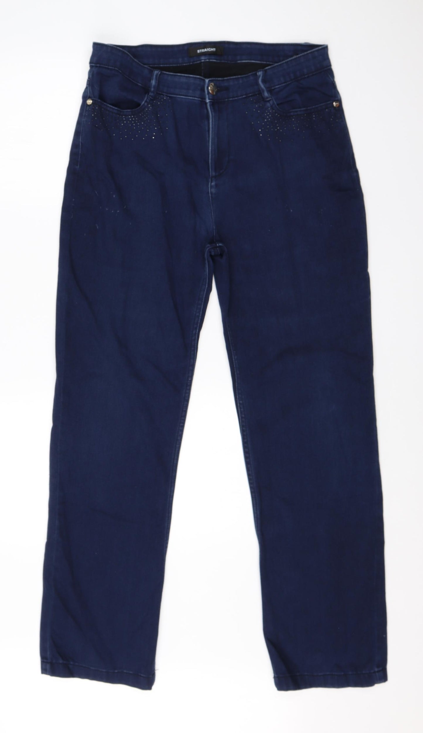 Per Una Womens Black  Cotton Straight Jeans Size 14 L28 in Regular