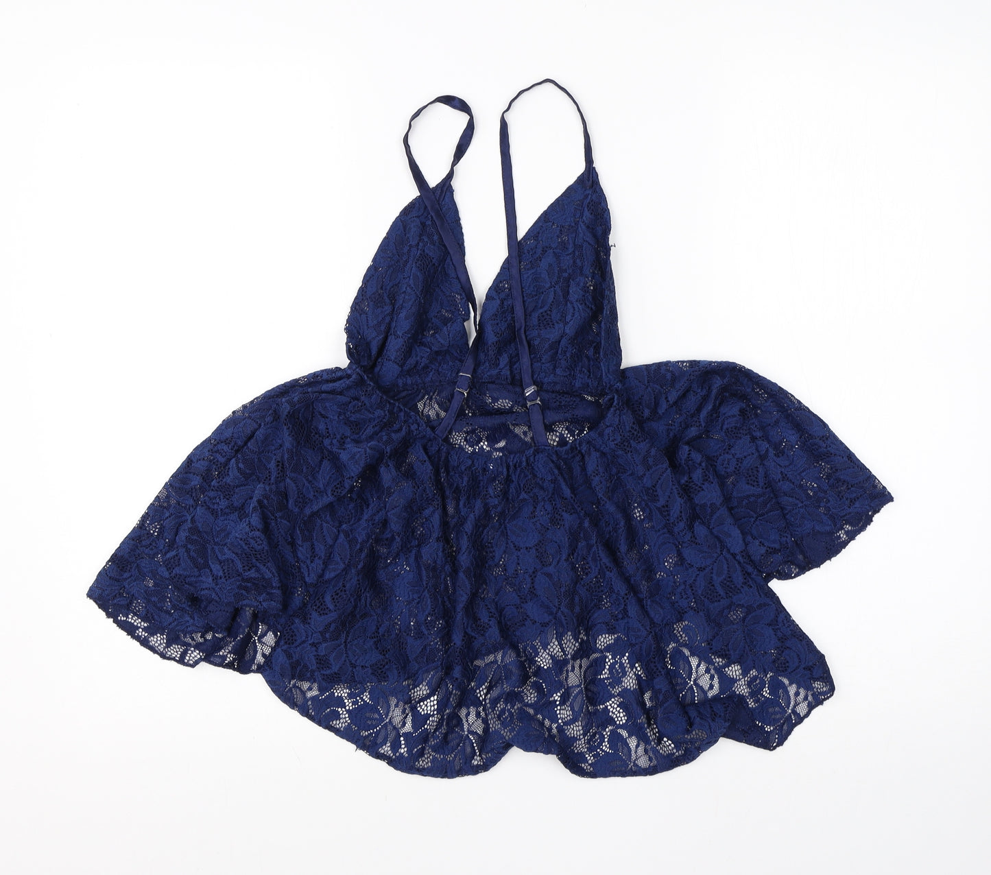 Preworn Womens Blue Floral Polyester Basic Blouse Size L Square Neck