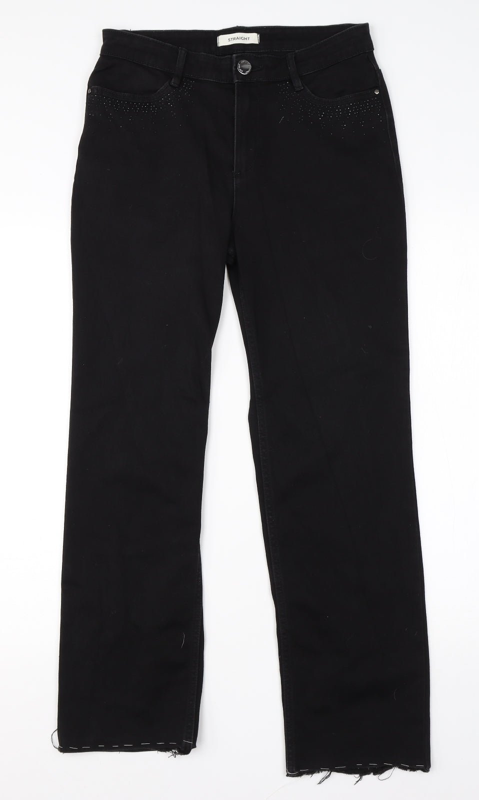 M&S Womens Black  Cotton Straight Jeans Size 10 L26 in Regular