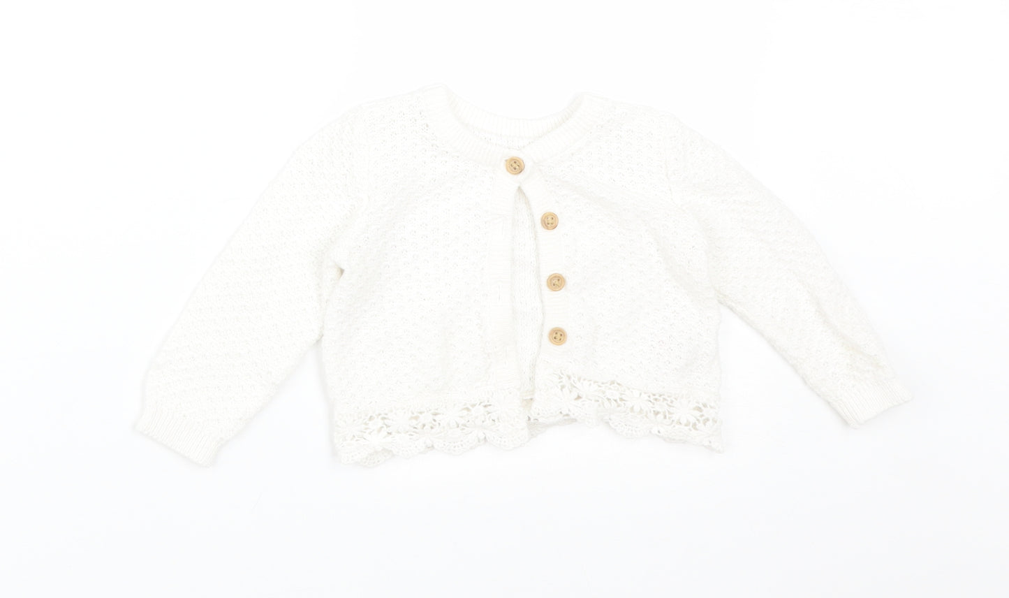 George Girls White  Cotton Cardigan Jumper Size 3-6 Months