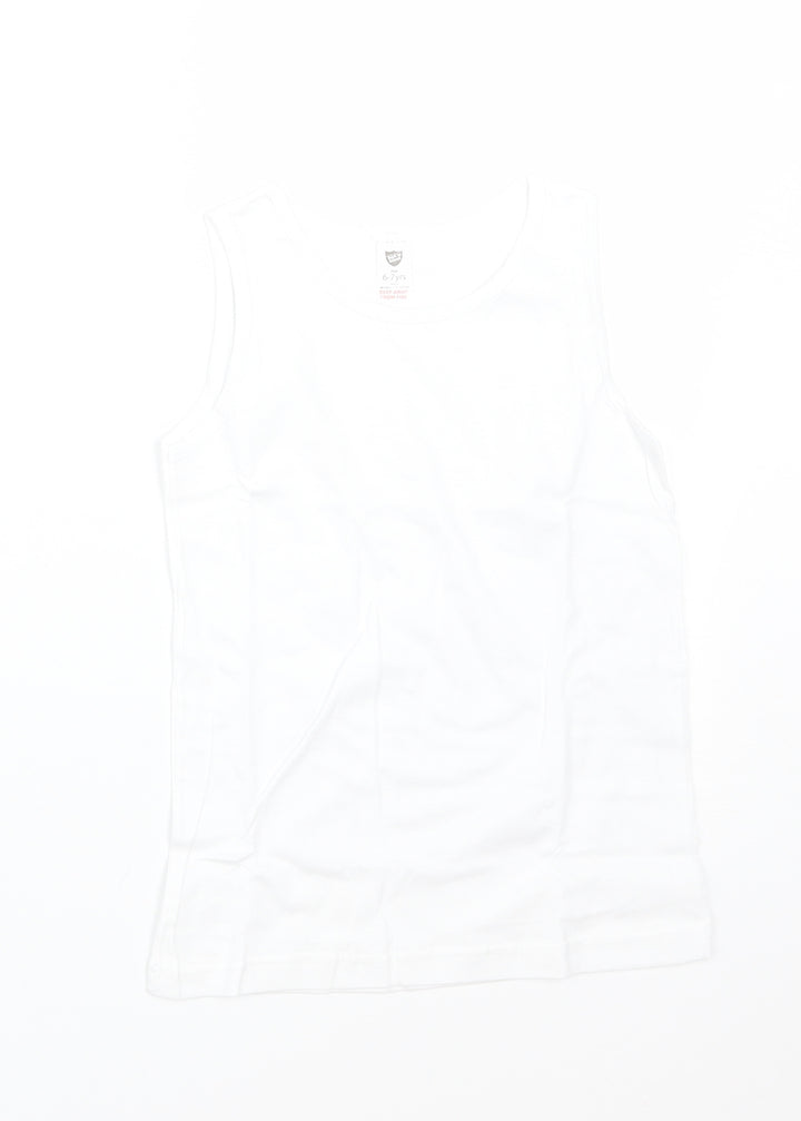 BACK TO SCHOOL Boys White Cotton Basic Tank Size 6-7 Years Round Neck