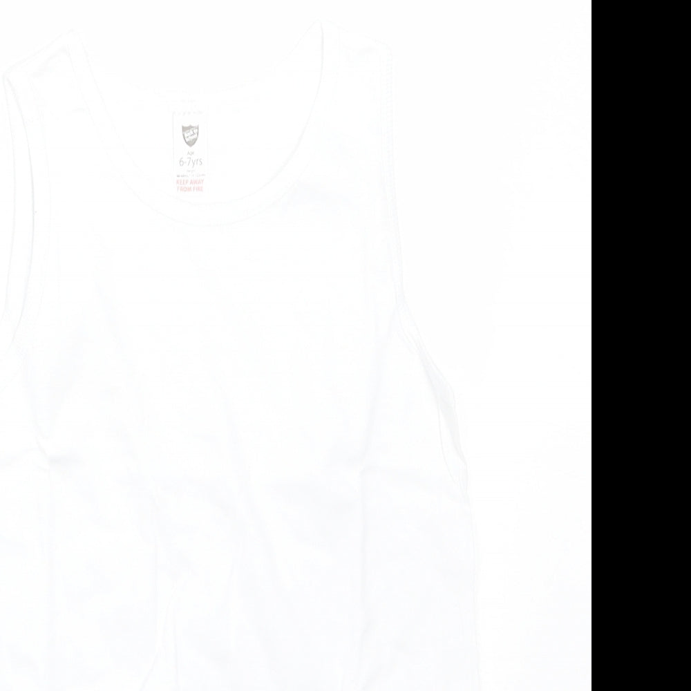 BACK TO SCHOOL Boys White  Cotton Basic Tank Size 6-7 Years Round Neck