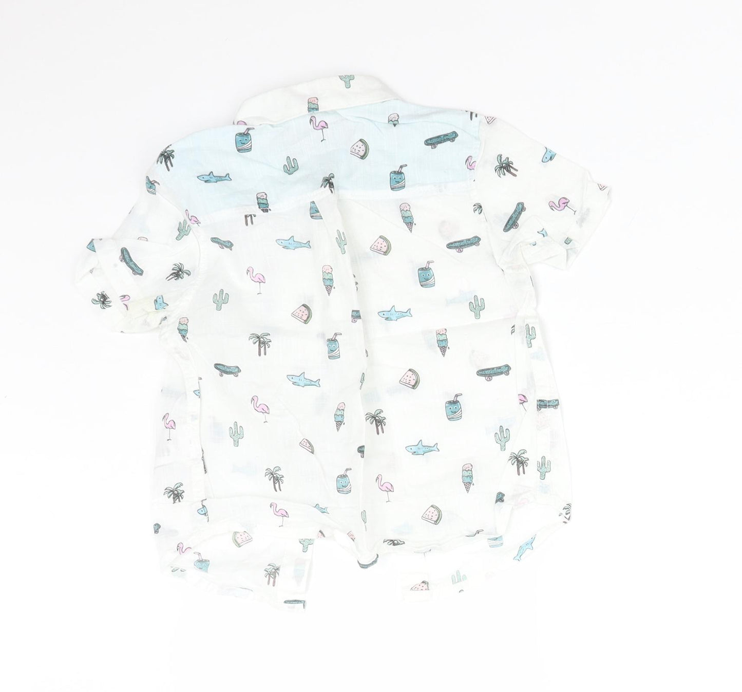 NEXT Boys White  Cotton Basic Button-Up Size 9-12 Months Collared  - FLAMINGO. WATERMELON. SHARK. ICE CREAM. CACTUS. DRINK. TREE. SKATEBOARD