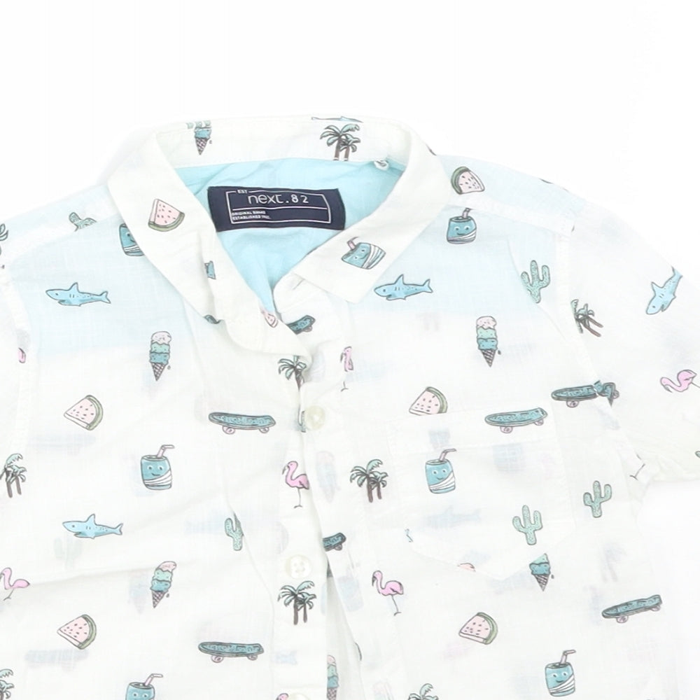 NEXT Boys White  Cotton Basic Button-Up Size 9-12 Months Collared  - FLAMINGO. WATERMELON. SHARK. ICE CREAM. CACTUS. DRINK. TREE. SKATEBOARD