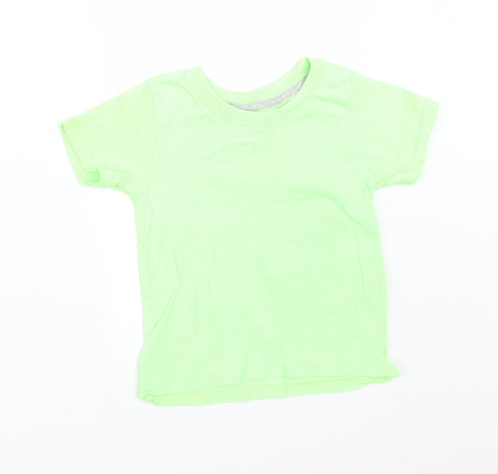 Primark Boys Green  Cotton Basic T-Shirt Size 12-18 Months Round Neck