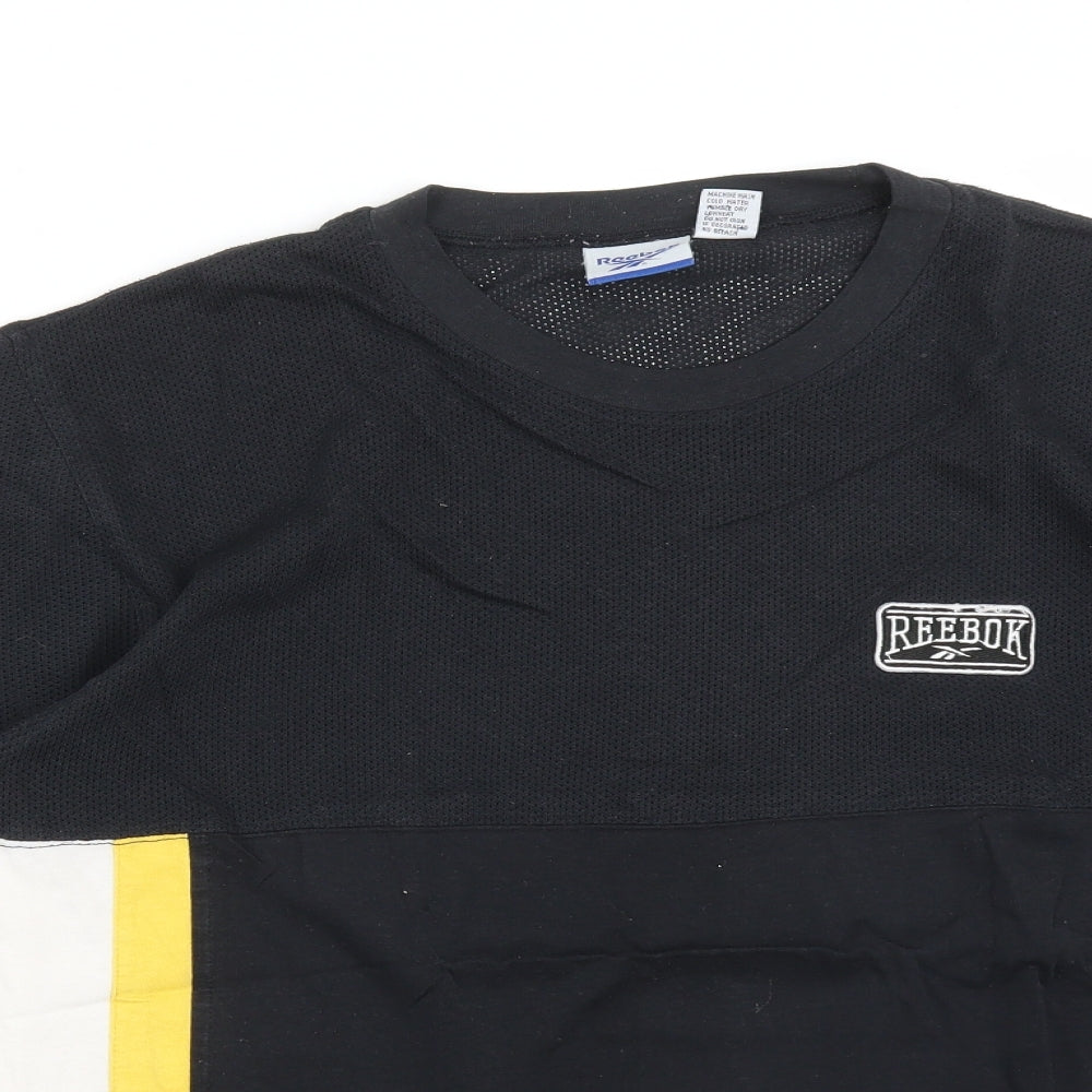 Reebok Mens Black Colourblock Cotton  T-Shirt Size M Round Neck