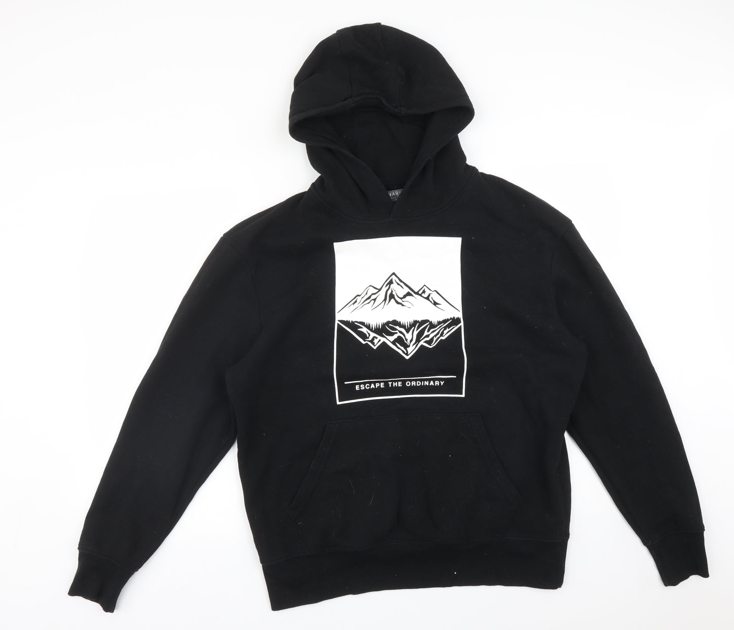 Primark Mens Black  Cotton Pullover Hoodie Size L   - Escape the ordinary