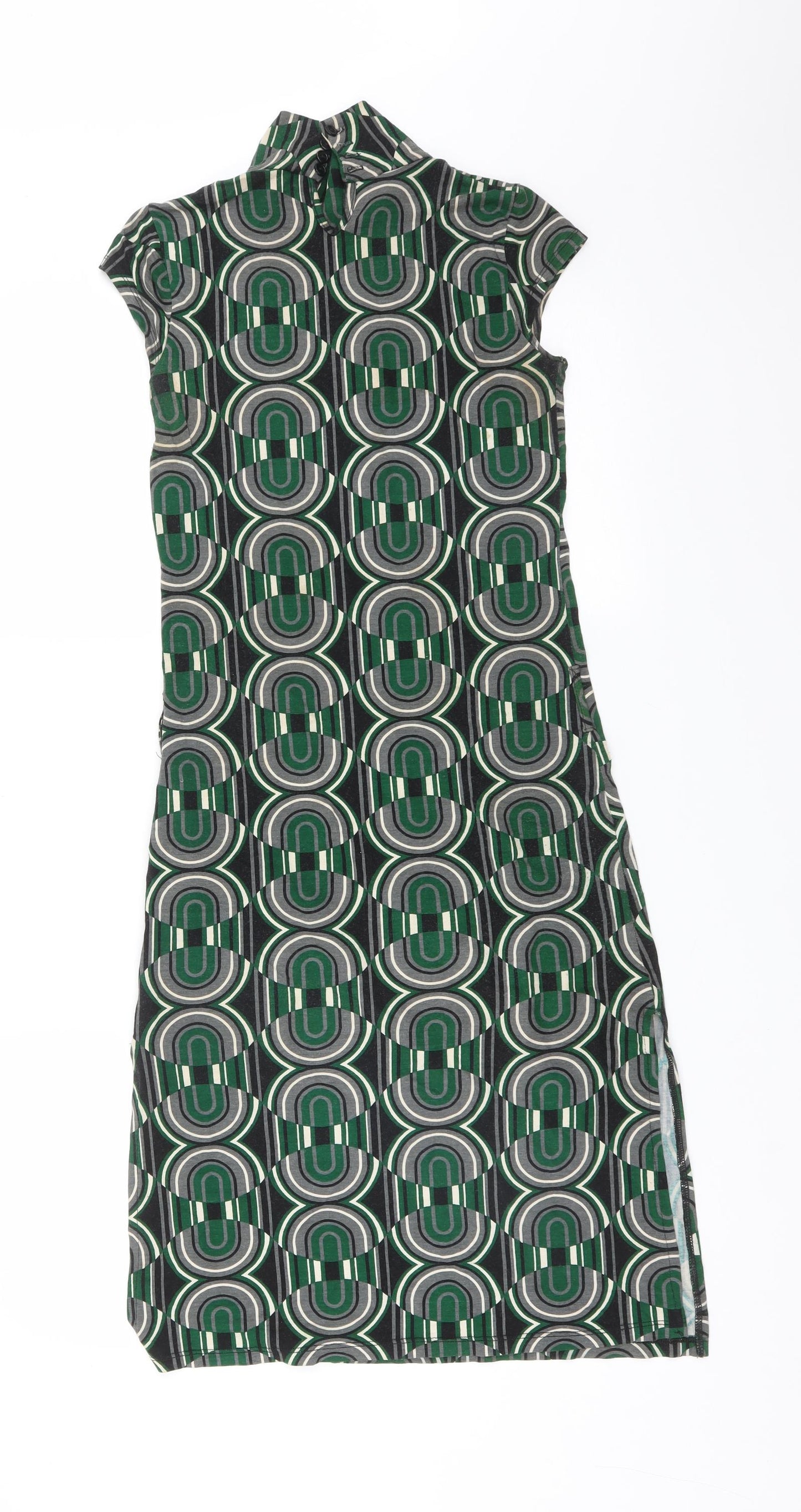 TREND LABEL Womens Multicoloured Geometric Viscose Bodycon  Size S  High Neck