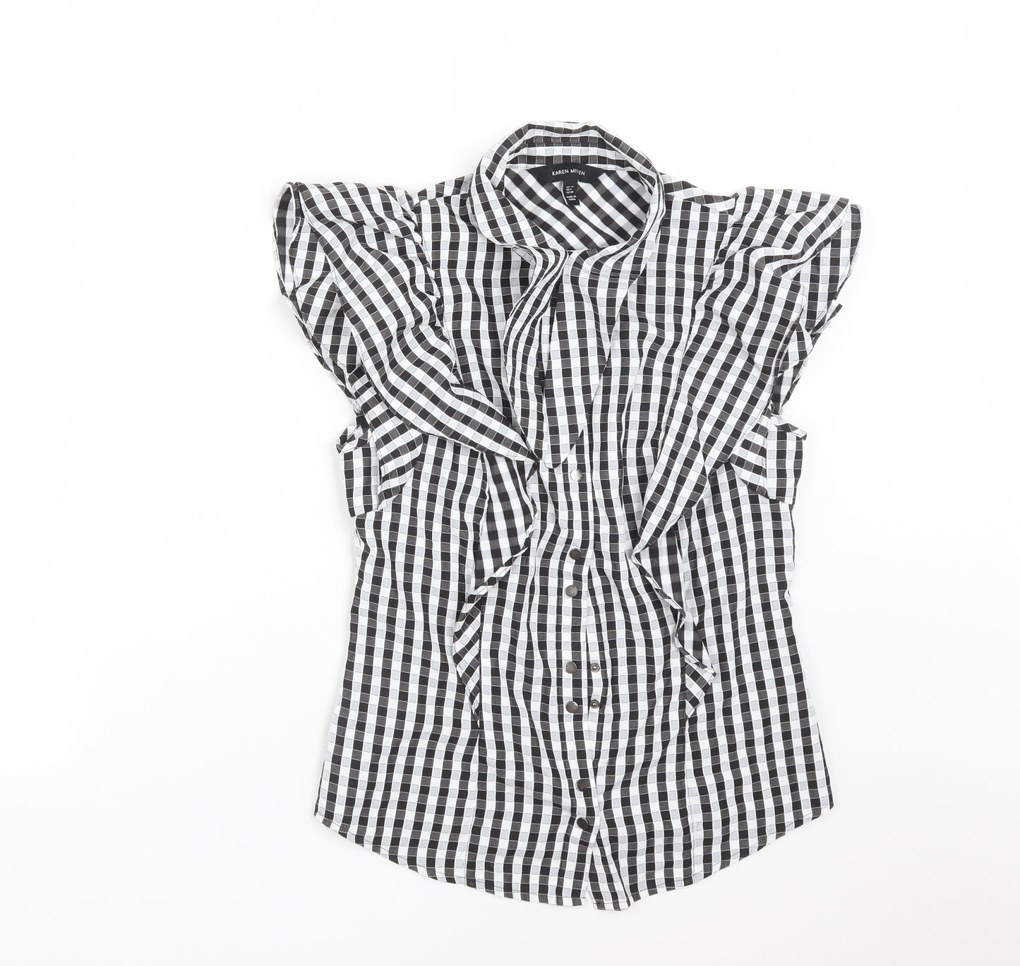 Karen Millen Womens Multicoloured Check Polyester Basic Button-Up Size 10 Collared