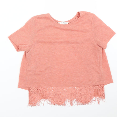 Miss Selfridge Womens Pink Floral Polyester Basic T-Shirt Size 6 Round Neck