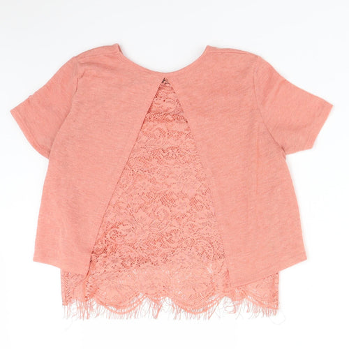 Miss Selfridge Womens Pink Floral Polyester Basic T-Shirt Size 6 Round Neck