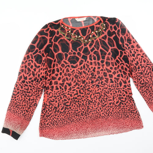 PARK MCCA Womens Multicoloured Animal Print  Basic Blouse Size 10 Round Neck