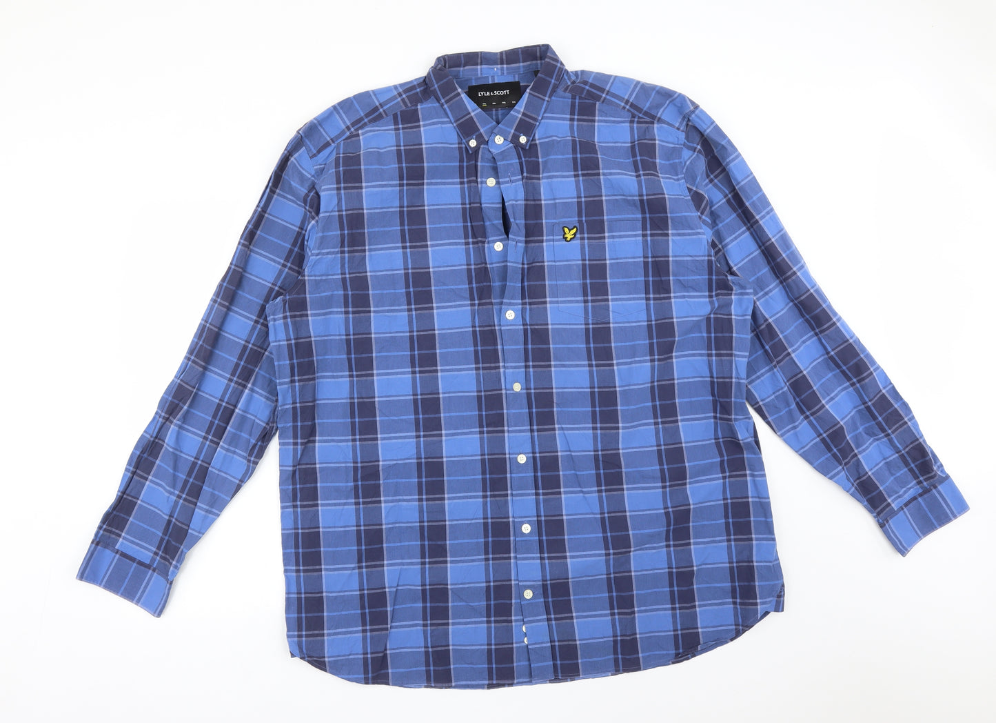 LYLE&SCOTT Mens Blue Plaid Cotton  Button-Up Size 2XL Collared