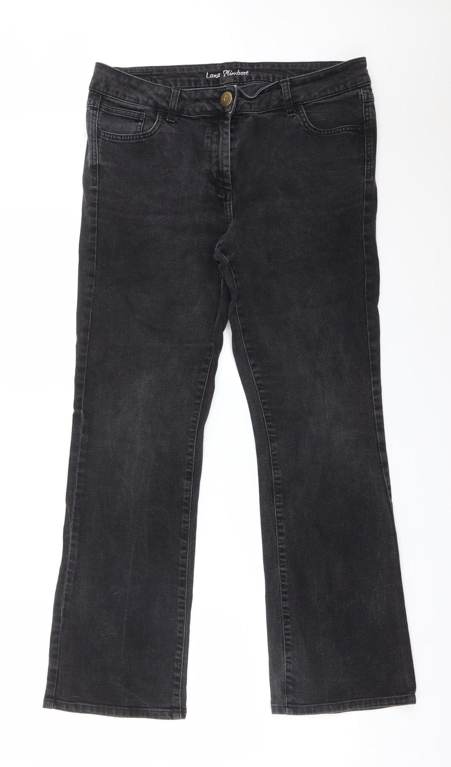 M&S Womens Black  Cotton Bootcut Jeans Size 16 L30 in Slim