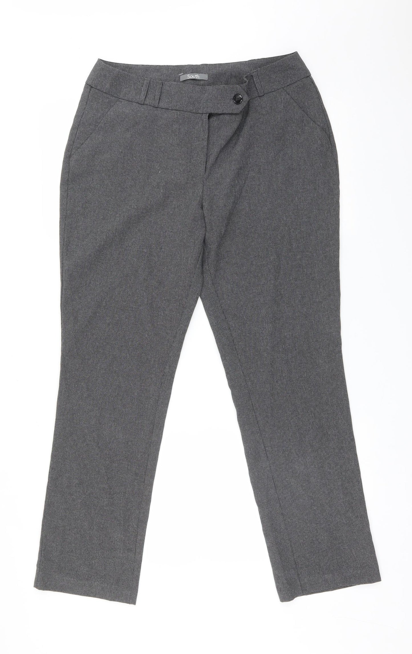 South Womens Grey Geometric Polyester Trousers  Size 14 L28 in Regular