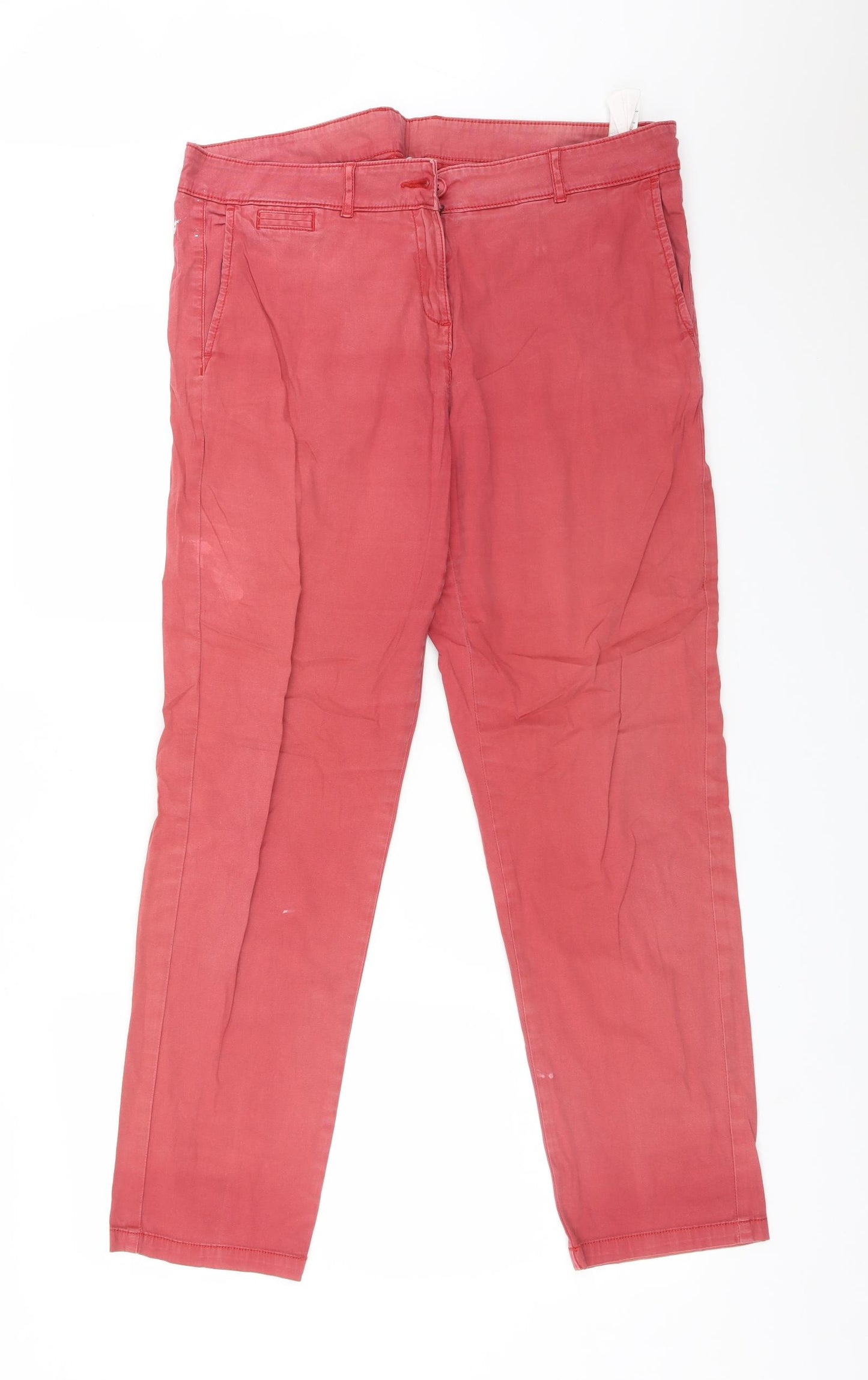 M&S Womens Red  Cotton Chino Trousers Size 16 L30 in Regular