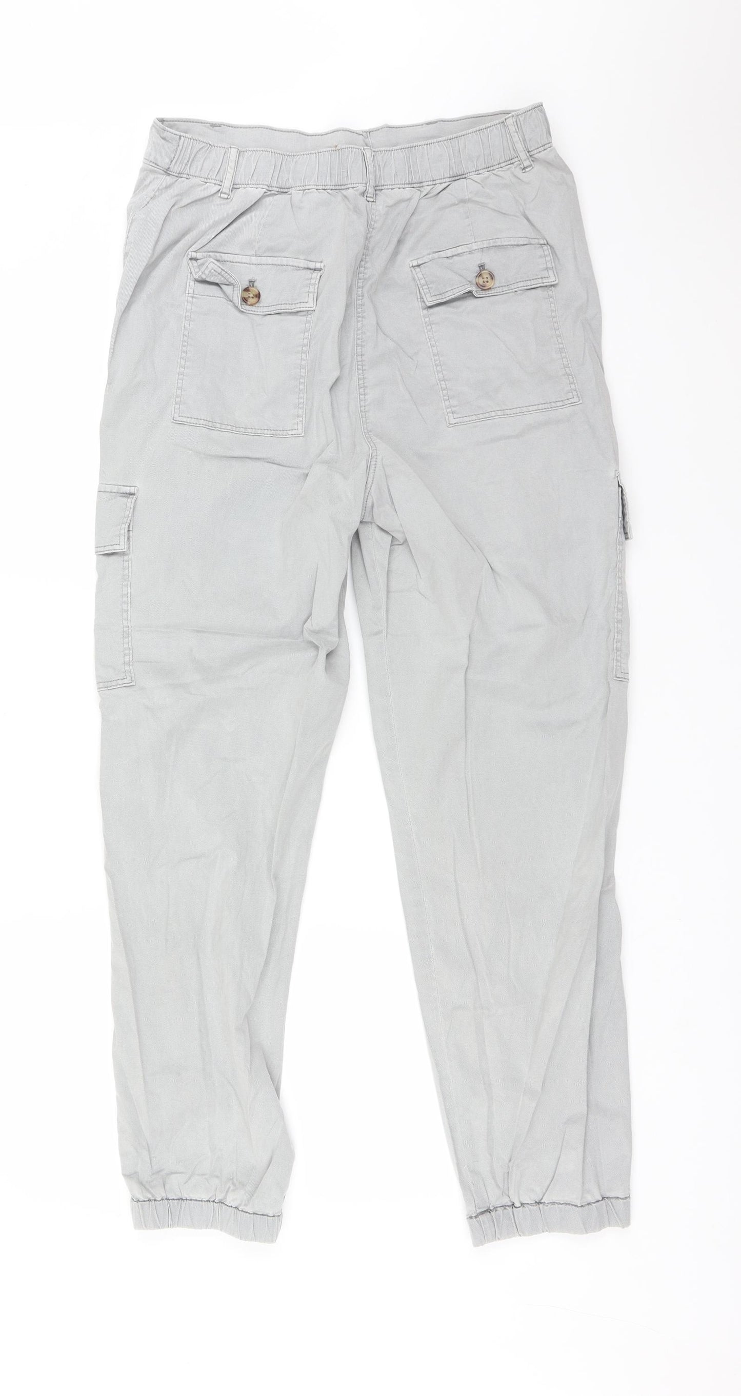 M&S Womens Grey  Lyocell Cargo Trousers Size 12 L29 in Regular