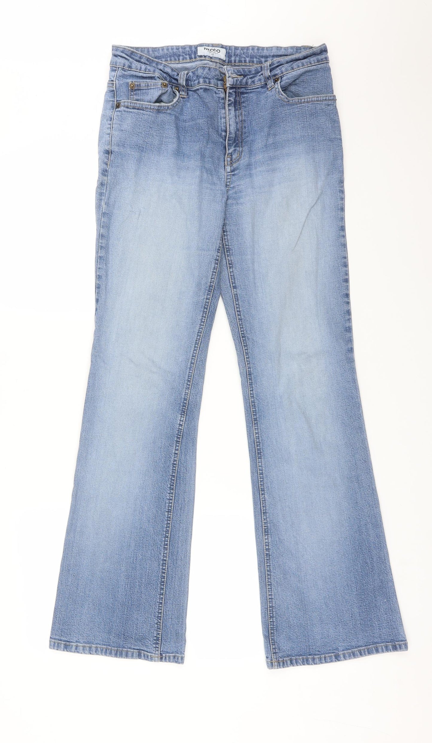 Moto Womens Blue  Cotton Bootcut Jeans Size 12 L31 in Regular