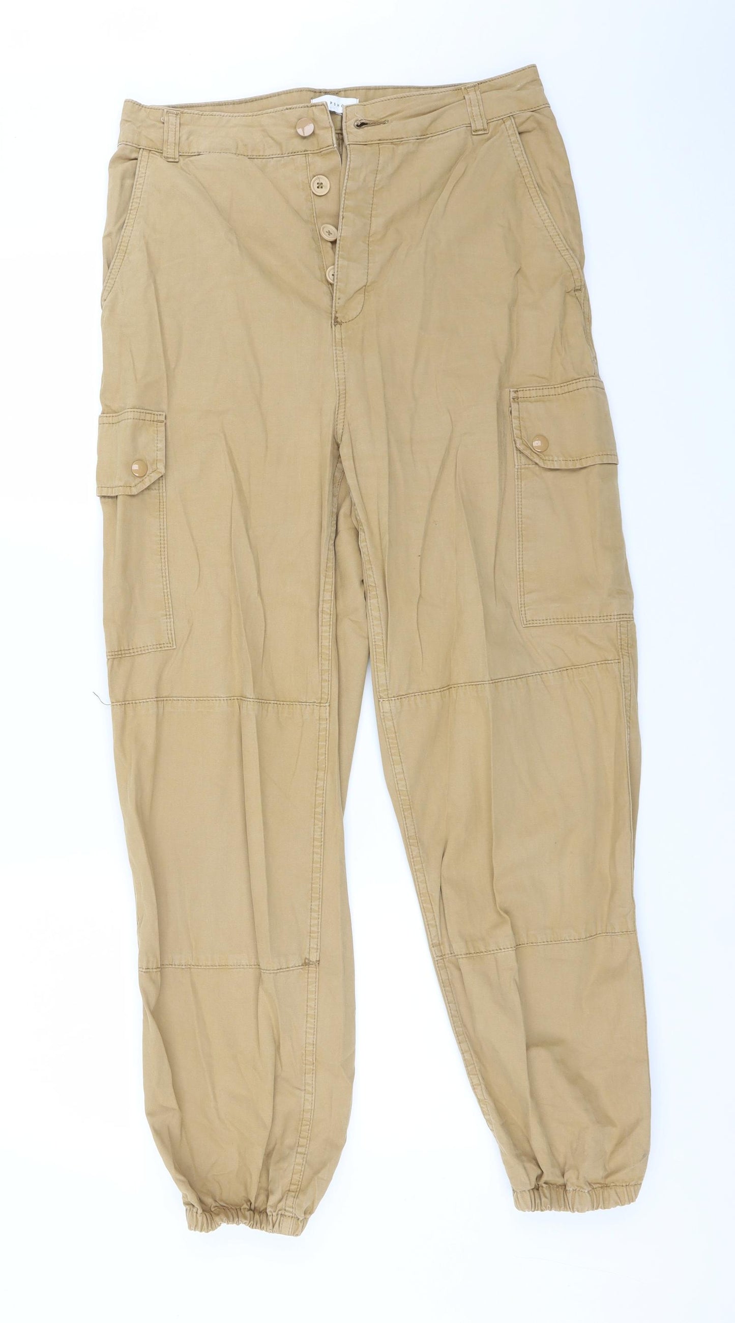 Topshop Womens Brown  Cotton Cargo Trousers Size 12 L29 in Regular