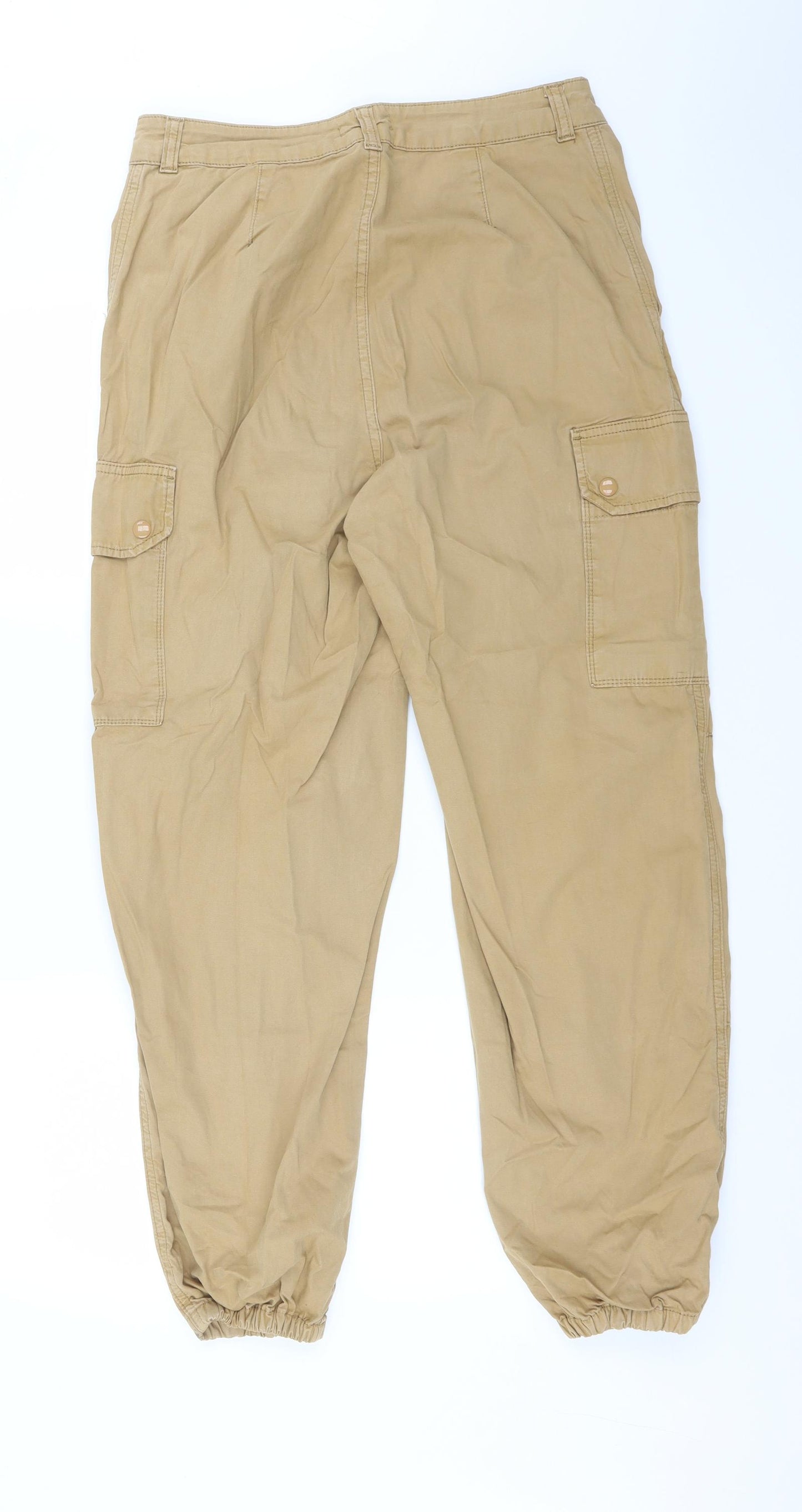 Topshop Womens Brown  Cotton Cargo Trousers Size 12 L29 in Regular
