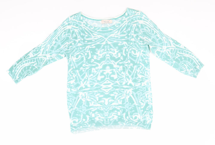 Per Una Womens Green Geometric Polyamide Basic T-Shirt Size 10 Round Neck