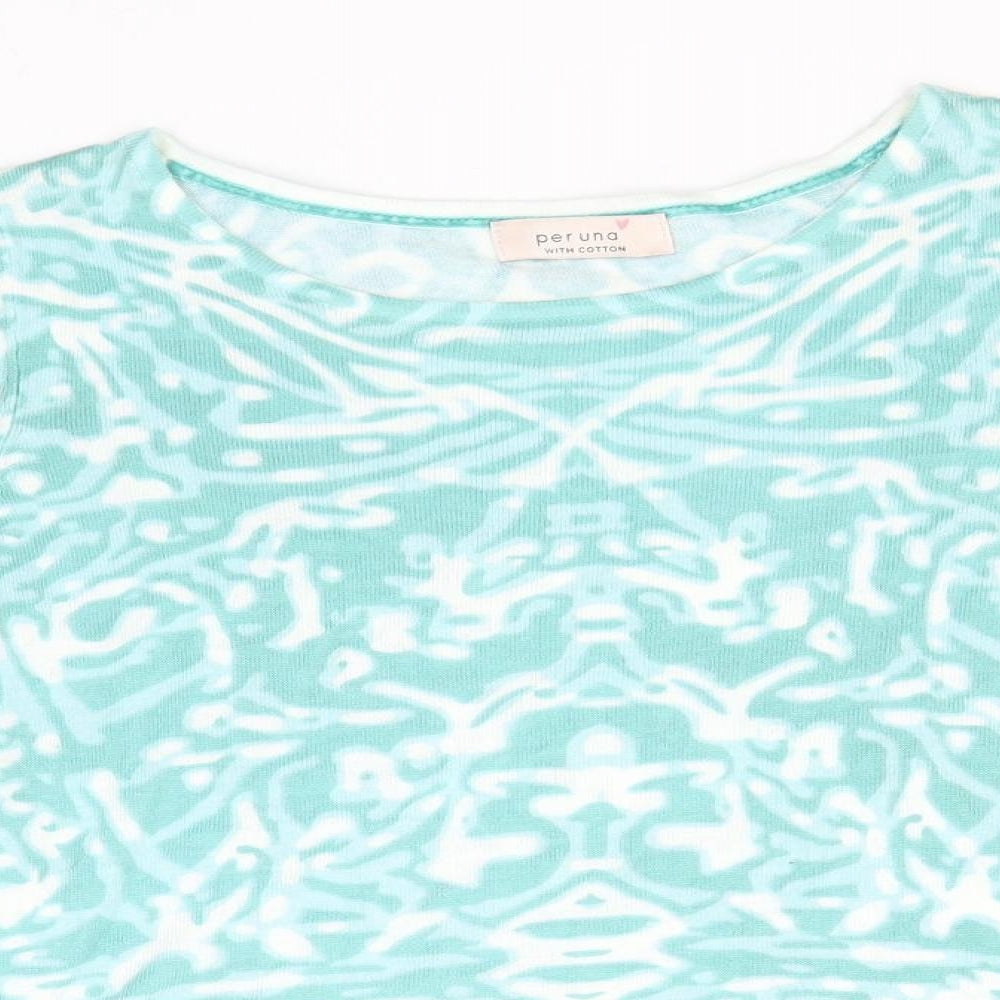 Per Una Womens Green Geometric Polyamide Basic T-Shirt Size 10 Round Neck