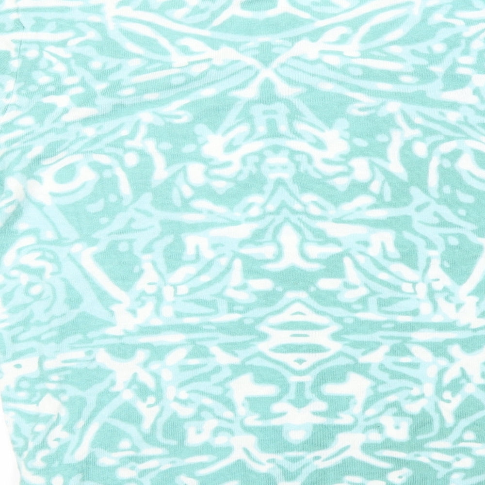 Per Una Womens Green Geometric Polyamide Basic T-Shirt Size 10 Round Neck