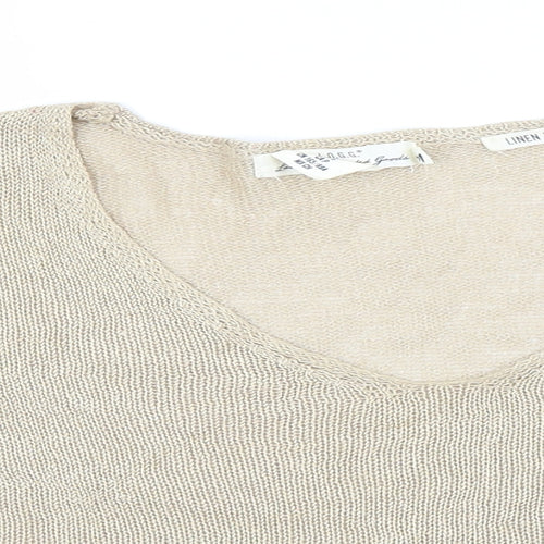 H&M Womens Beige Round Neck  Linen Pullover Jumper Size S
