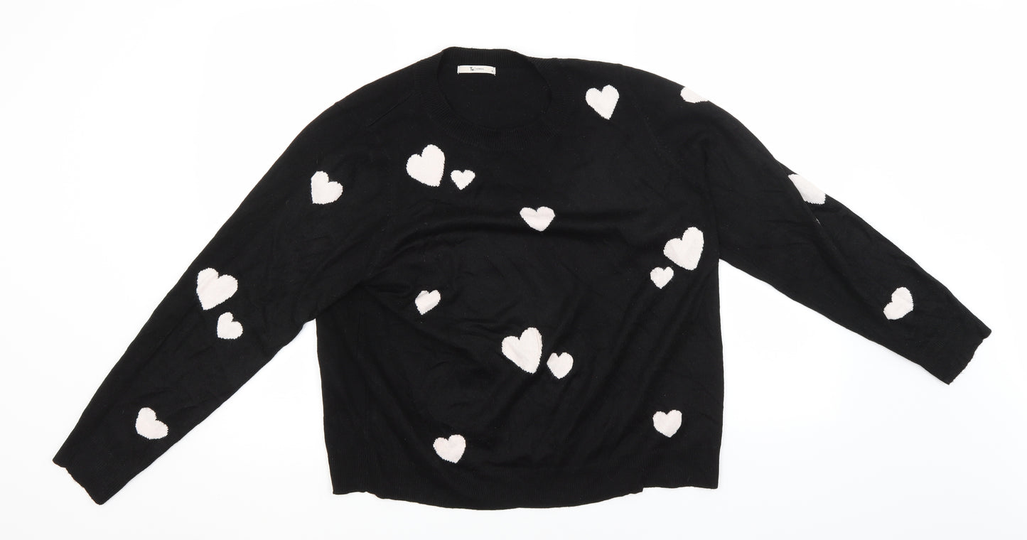 TU Womens Black Round Neck Geometric Acrylic Pullover Jumper Size 16   - Hearts
