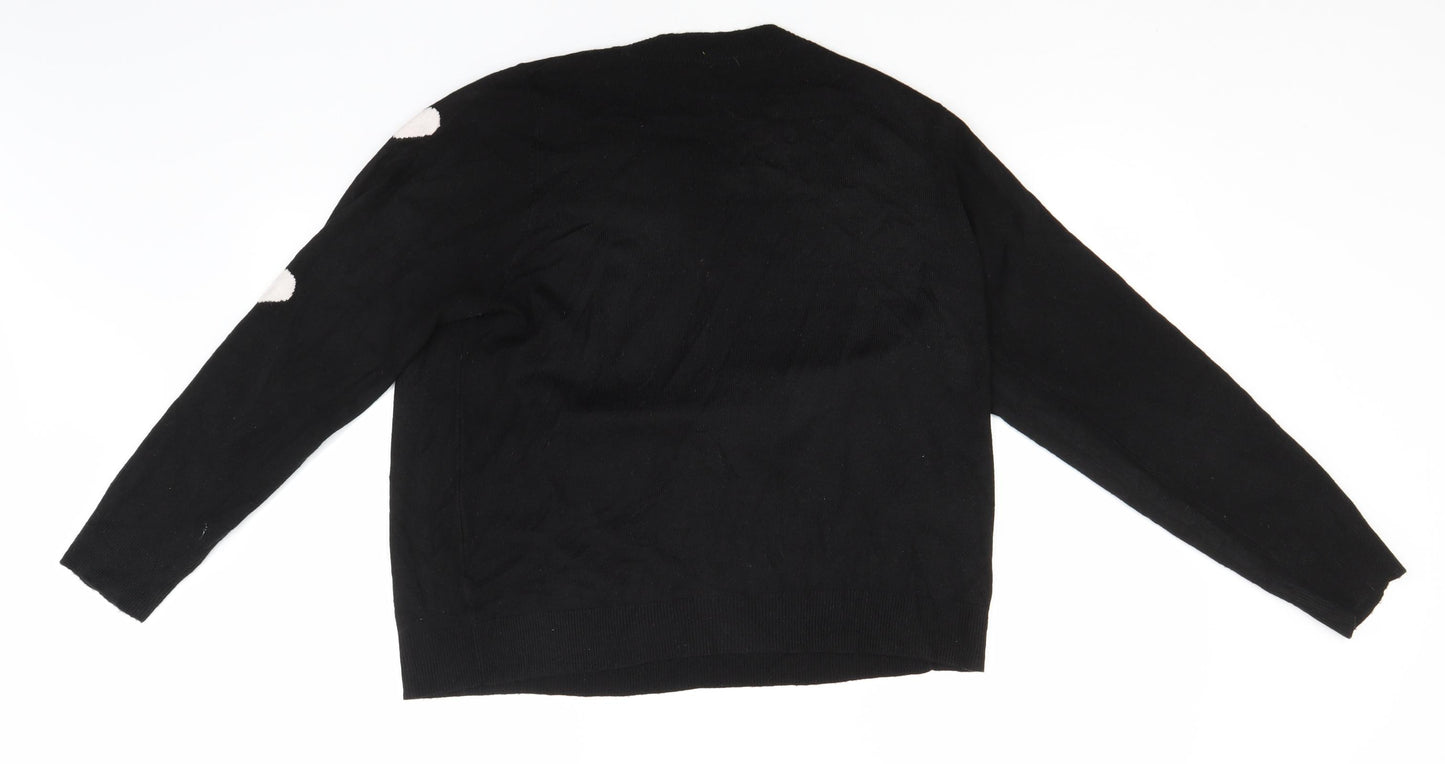 TU Womens Black Round Neck Geometric Acrylic Pullover Jumper Size 16   - Hearts