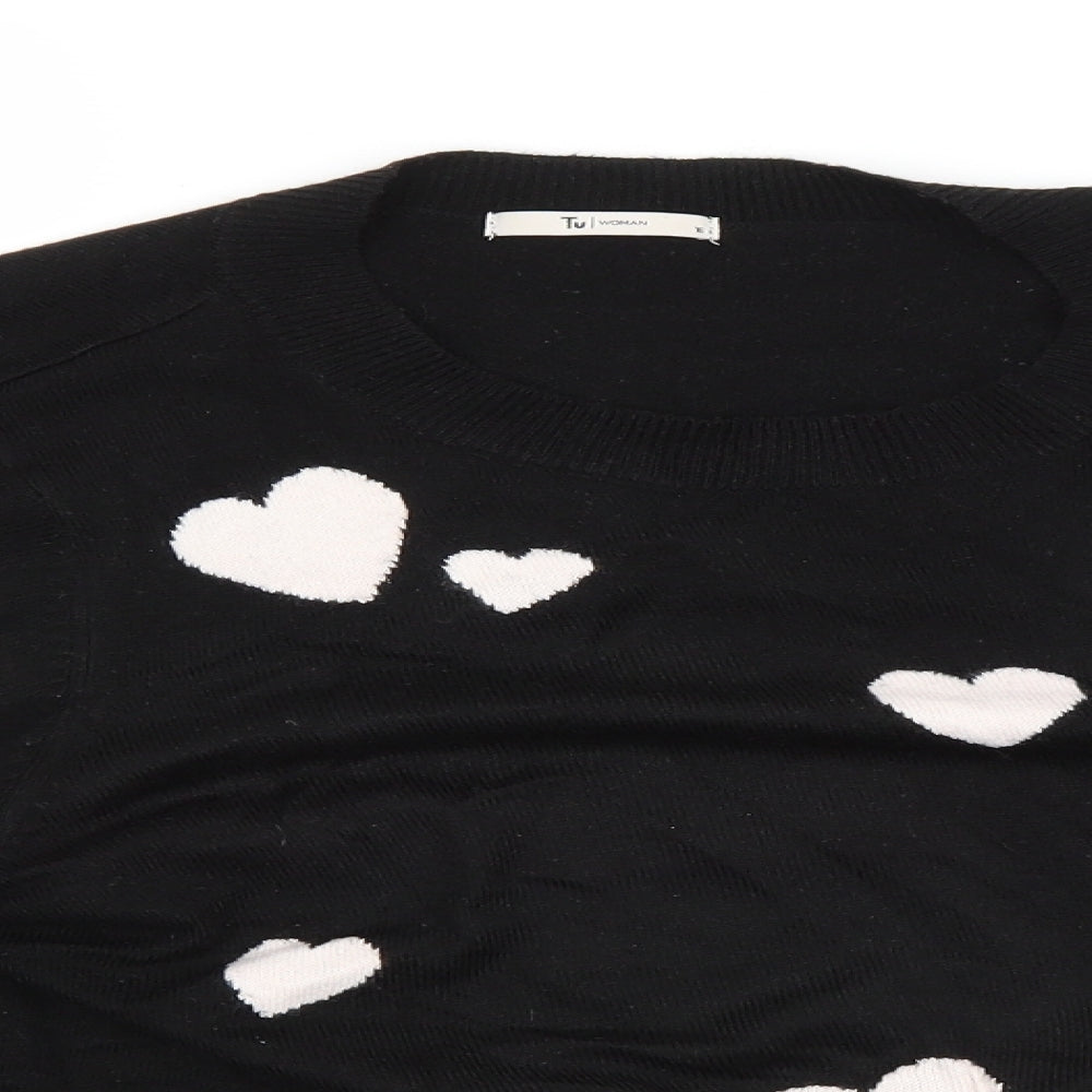 TU Womens Black Round Neck Geometric Acrylic Pullover Jumper Size 16   - Hearts