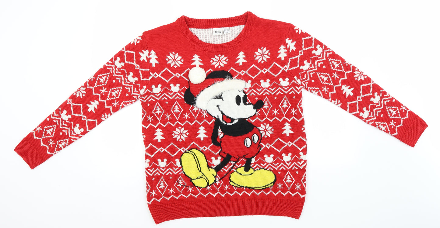 Disney Mens Red Round Neck Fair Isle Acrylic Pullover Jumper Size M   - Christmas, Mickey Mouse