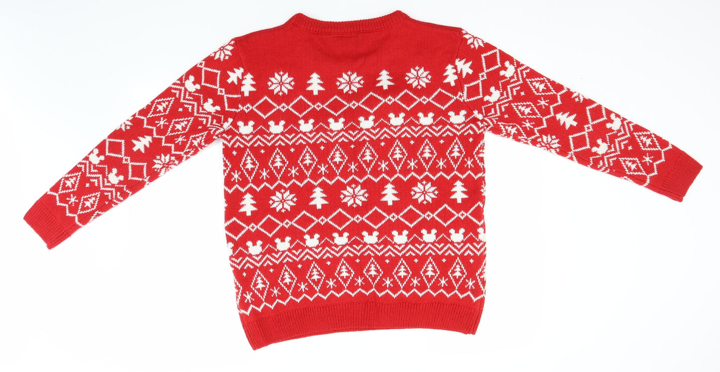 Disney Mens Red Round Neck Fair Isle Acrylic Pullover Jumper Size M   - Christmas, Mickey Mouse