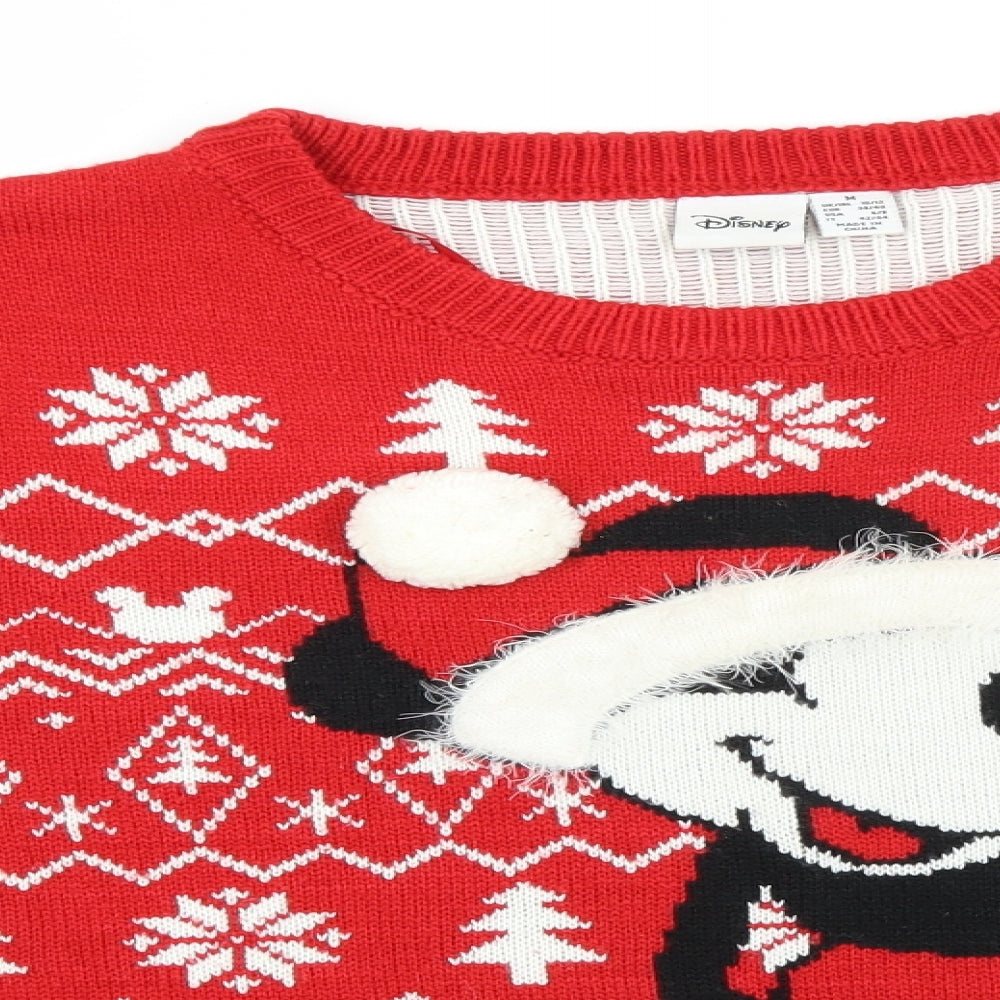 Disney Mens Red Round Neck Fair Isle Acrylic Pullover Jumper Size M   - Christmas, Mickey Mouse