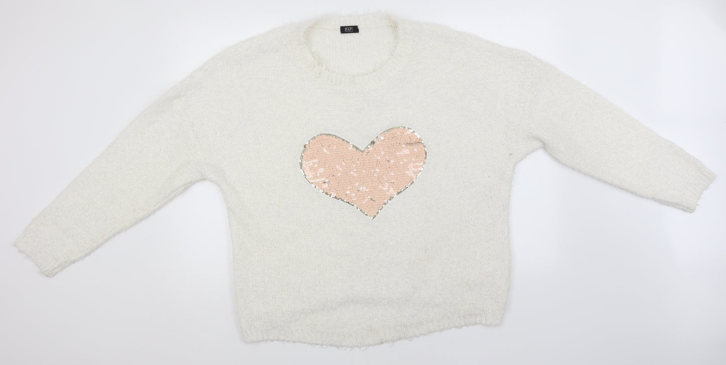 F&F Womens White Round Neck  Polyester Pullover Jumper Size 22