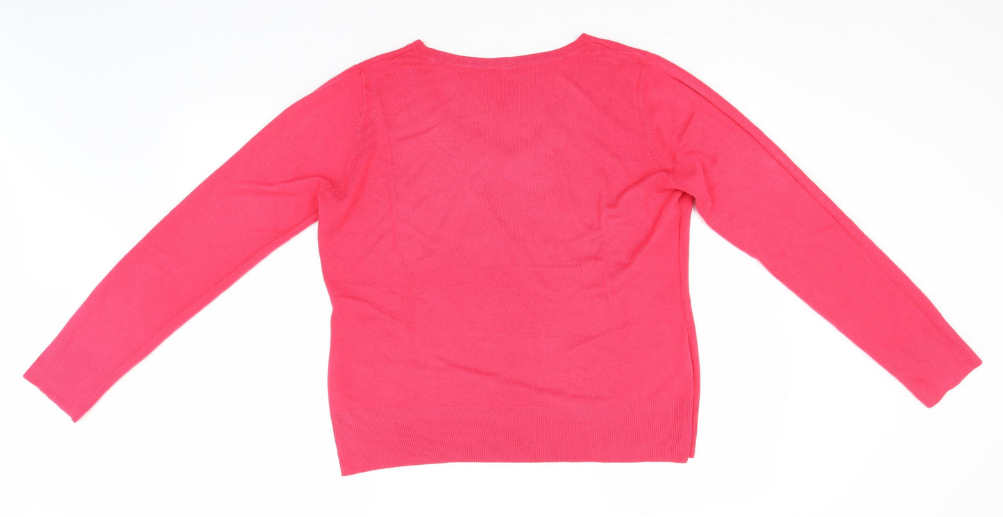 BHS Womens Pink V-Neck  Acrylic Pullover Jumper Size 16
