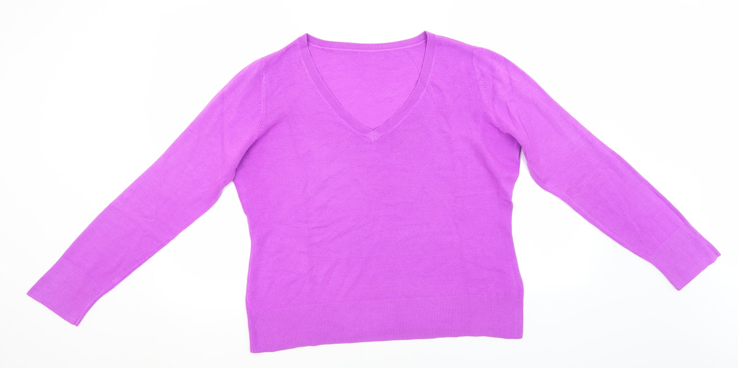 BHS Womens Purple V-Neck  Acrylic Pullover Jumper Size 16