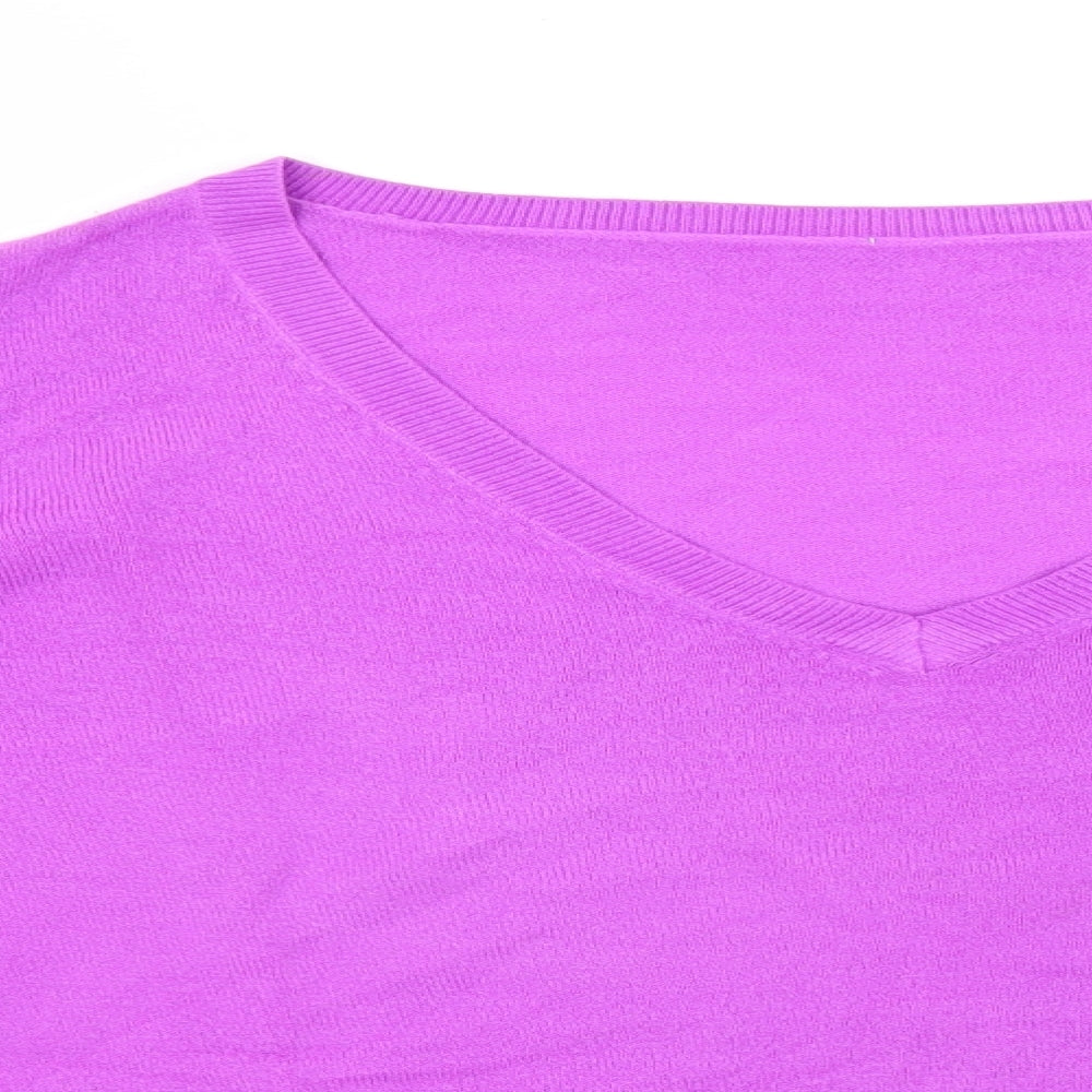 BHS Womens Purple V-Neck  Acrylic Pullover Jumper Size 16