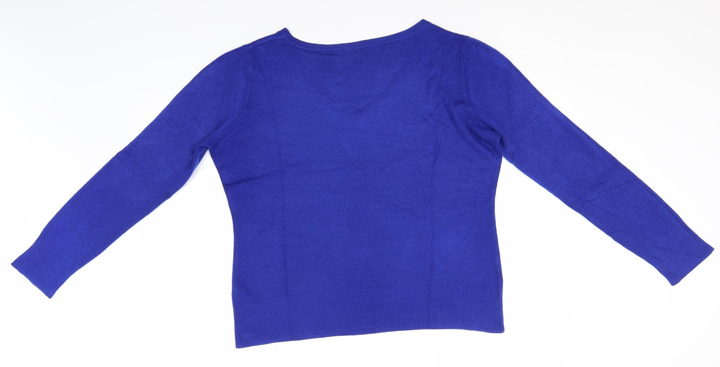 BHS Womens Blue V-Neck  Acrylic Pullover Jumper Size 14