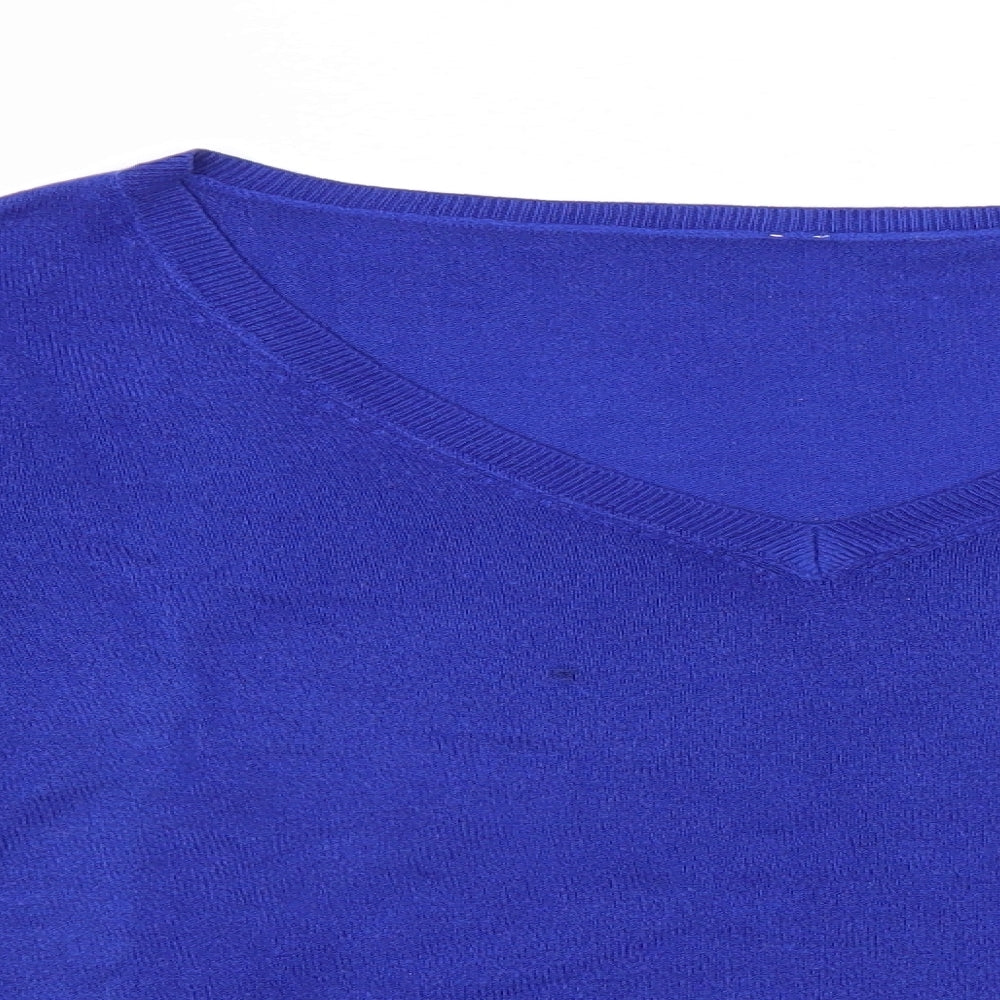BHS Womens Blue V-Neck  Acrylic Pullover Jumper Size 14