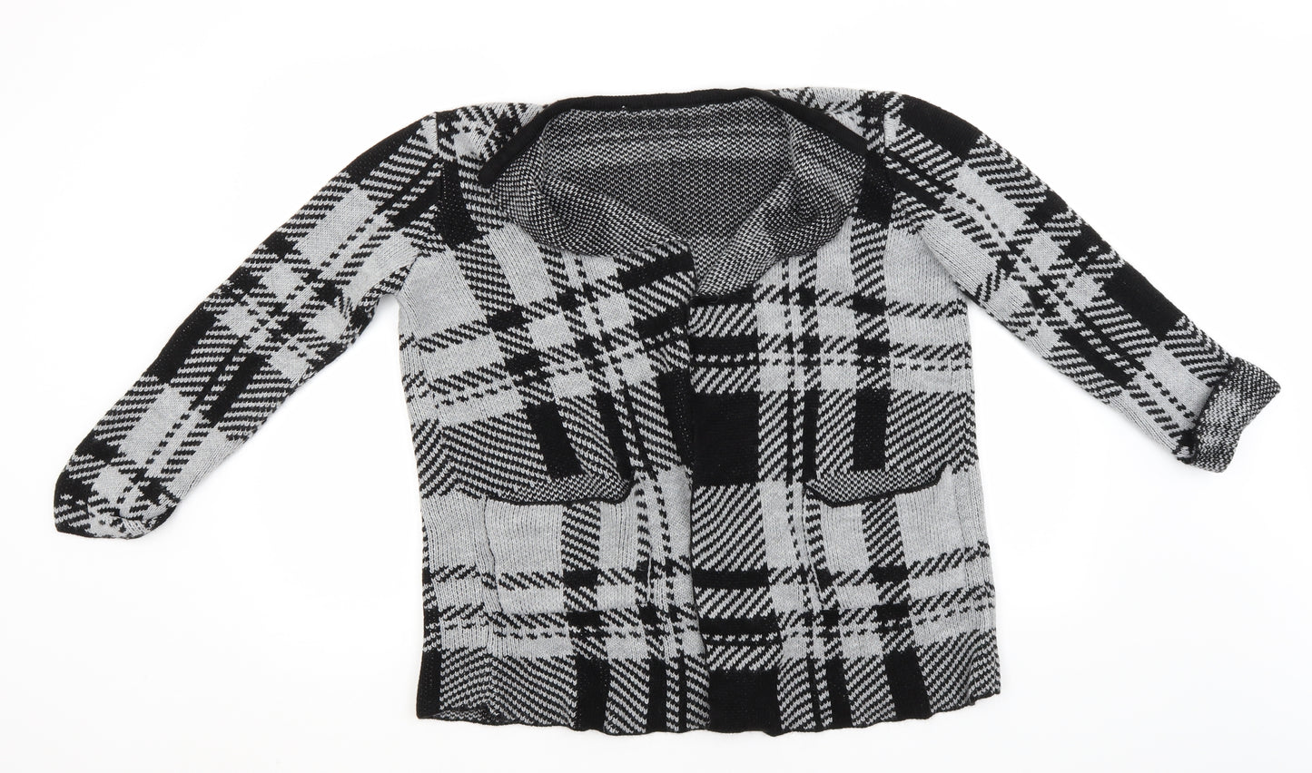 Select Womens Grey Round Neck Check Acrylic Cardigan Jumper