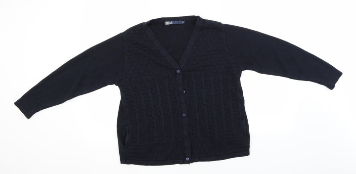 EWM Womens Blue Round Neck Acrylic Cardigan Jumper Size 10