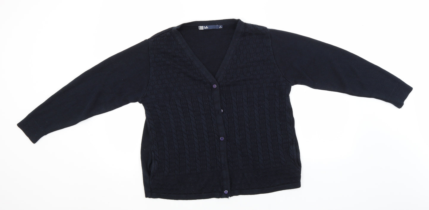 EWM Womens Blue Round Neck  Acrylic Cardigan Jumper Size 10