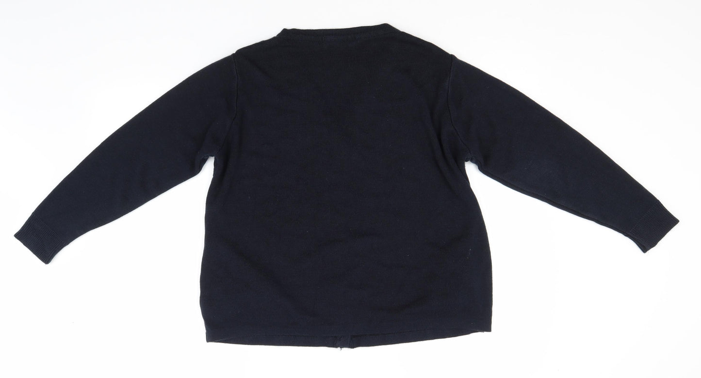 EWM Womens Blue Round Neck  Acrylic Cardigan Jumper Size 10