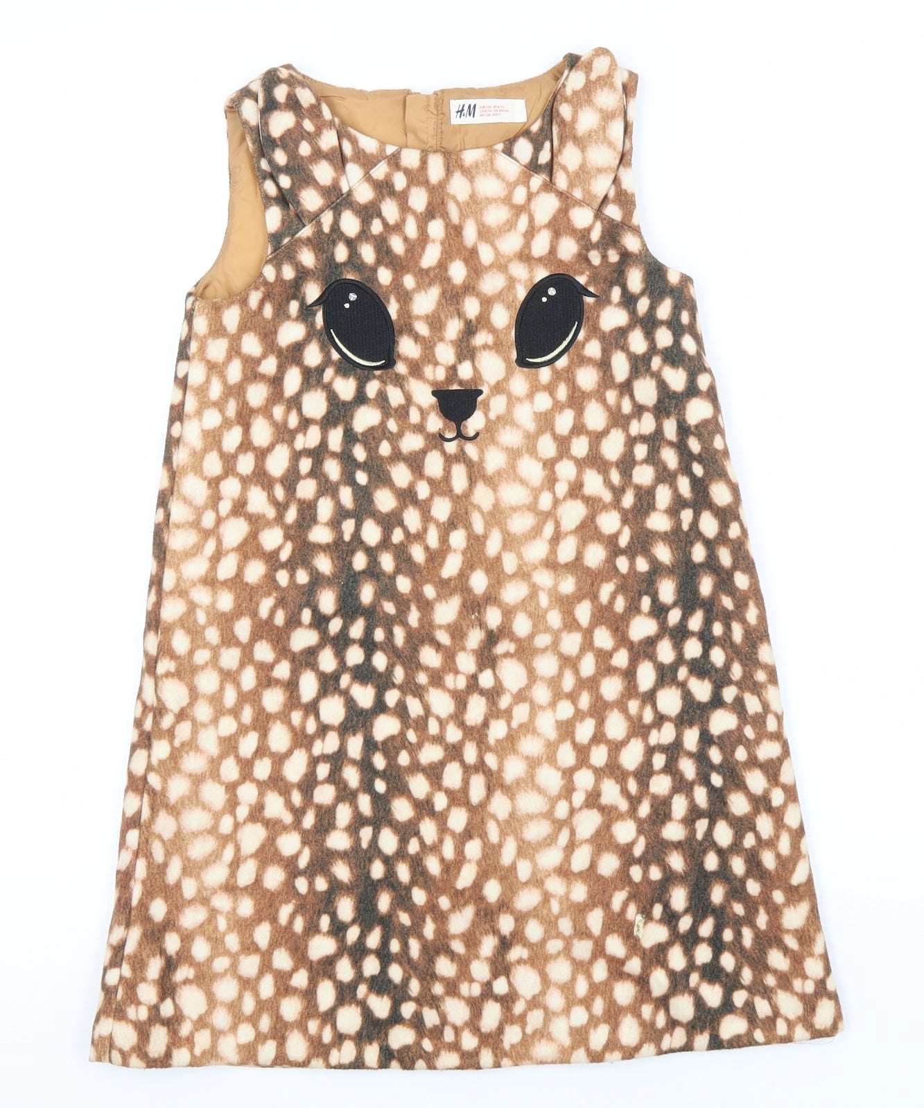 H&M Girls Brown Animal Print Polyester A-Line  Size 8-9 Years  Round Neck