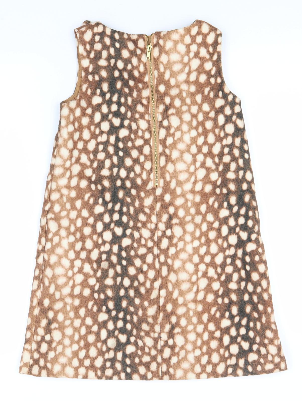 H&M Girls Brown Animal Print Polyester A-Line  Size 8-9 Years  Round Neck